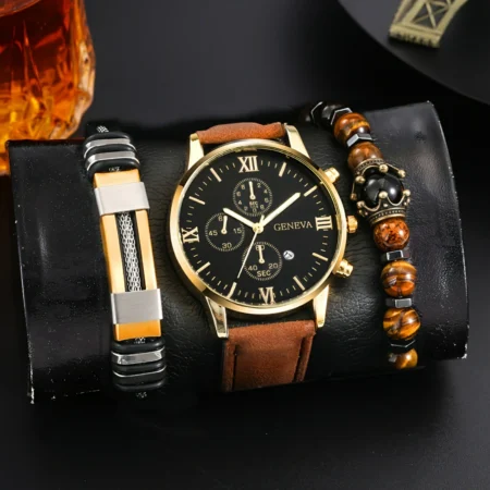 3pcs/set Men's Casual Analog Watches And Analog Bracelets